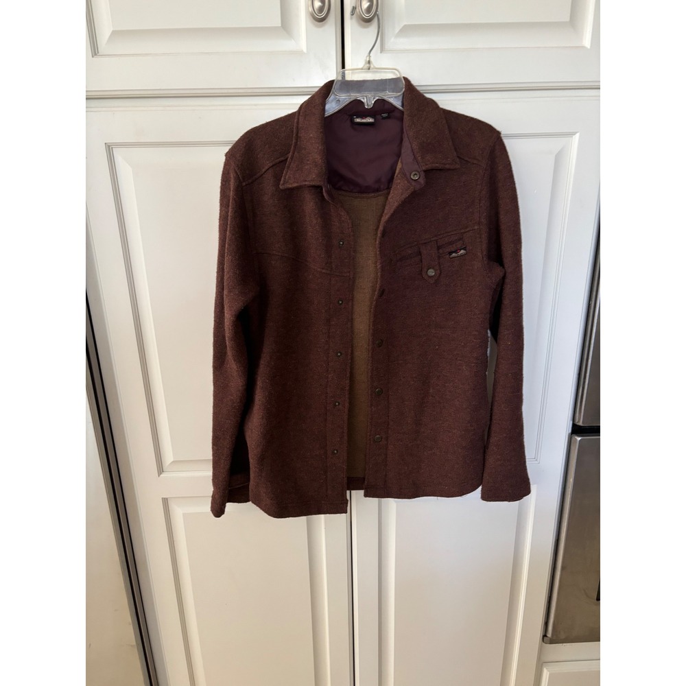 Kavu Mens Wool Blend Snap Front Shirt Jacket Burgundy Brown Marl Small